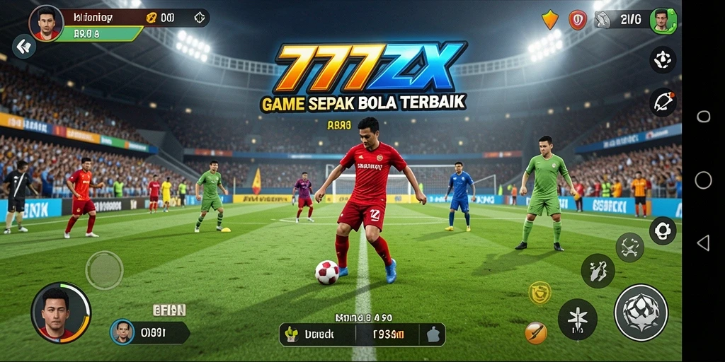 Tampilan utama gameplay 777ZX dengan aksi sepak bola seru.