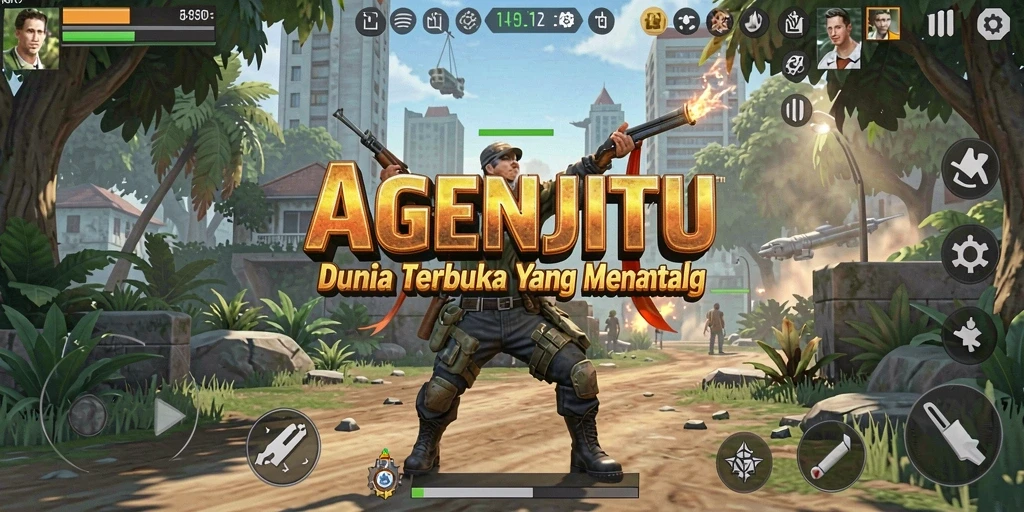 Screenshot gameplay AGENJITU yang menampilkan petualangan dunia terbuka.