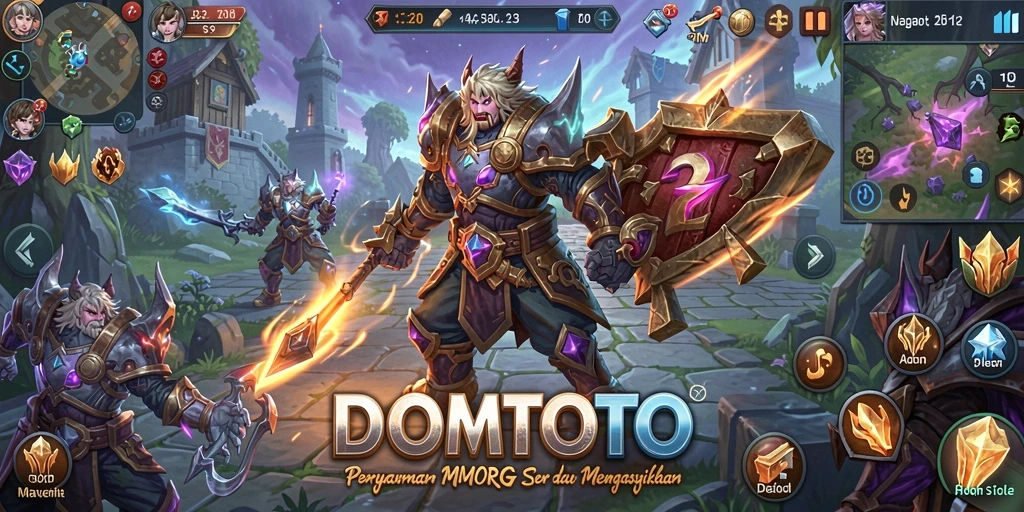 Screenshot utama DOMTOTO menampilkan pemain yang bertarung di dunia MMORPG.