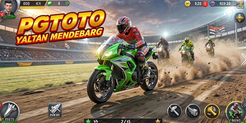 Gameplay seru PGTOTO saat balapan motor di trek menantang.
